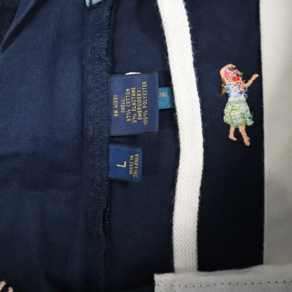 Polo Ralph‎ Lauren Hula Girl Embroidered Shorts Mens L Navy Blue Y2K Classic Fit